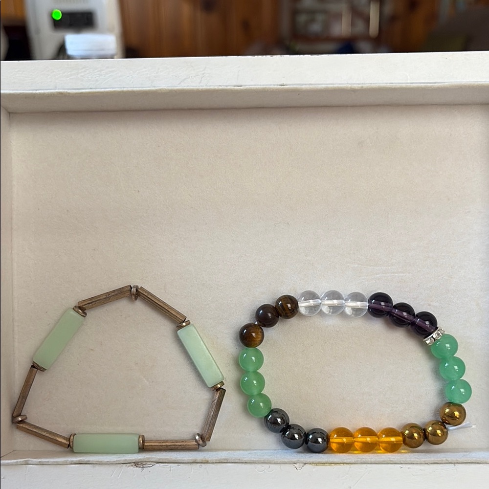 Elegant Green and Gold Beaded Bracelet Set